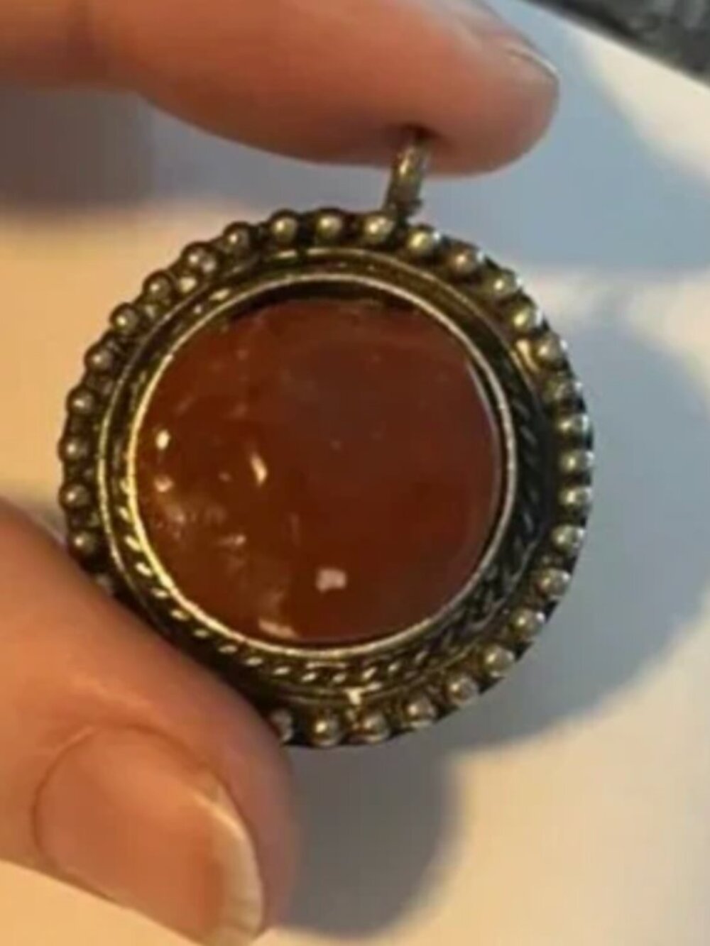 Vintage Red Jasper Round Silver Pendant Only